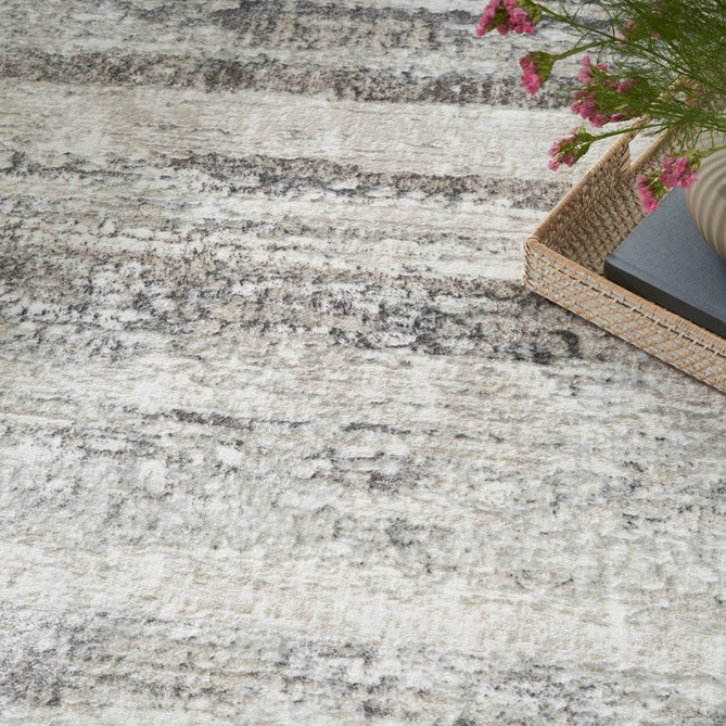 Glitz GLZ10 Modern Abstract Distressed Metallic Shimmer Hi-Low Textured Soft-Touch Short-Pile Polyester Cream/Grey Runner-Nourison-Rug Love - The Most Loved Rug Store