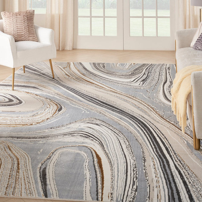 Glitz GLZ21 Modern Abstract Marbled Curve Distressed Metallic Shimmer Hi-Low Textured Soft-Touch Polyester Low Profile Short-Pile Grey/Gold Rug-Nourison-Rug Love - The Most Loved Rug Store
