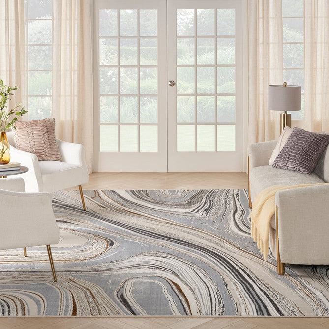 Glitz GLZ21 Modern Abstract Marbled Curve Distressed Metallic Shimmer Hi-Low Textured Soft-Touch Polyester Low Profile Short-Pile Grey/Gold Rug-Nourison-Rug Love - The Most Loved Rug Store