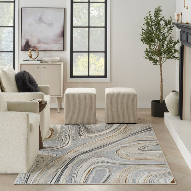 Glitz GLZ21 Modern Abstract Marbled Curve Distressed Metallic Shimmer Hi-Low Textured Soft-Touch Polyester Low Profile Short-Pile Grey/Gold Rug-Nourison-Rug Love - The Most Loved Rug Store