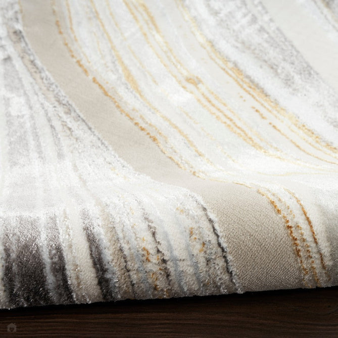 Glitz GLZ21 Modern Abstract Marbled Curve Distressed Metallic Shimmer Hi-Low Textured Soft-Touch Polyester Low Profile Short-Pile Grey/Gold Rug-Nourison-Rug Love - The Most Loved Rug Store