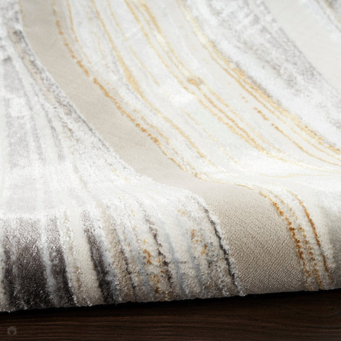 Glitz GLZ21 Modern Abstract Marbled Curve Distressed Metallic Shimmer Hi-Low Textured Soft-Touch Polyester Low Profile Short-Pile Grey/Gold Runner-Nourison-Rug Love - The Most Loved Rug Store