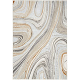 Glitz GLZ21 Modern Abstract Marbled Curve Distressed Metallic Shimmer Hi-Low Textured Soft-Touch Short-Pile Polyester Grey/Gold Rug