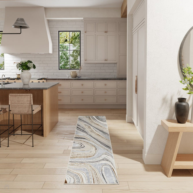 Glitz GLZ21 Modern Abstract Marbled Curve Distressed Metallic Shimmer Hi-Low Textured Soft-Touch Short-Pile Polyester Grey/Gold Runner-Nourison-Rug Love - The Most Loved Rug Store