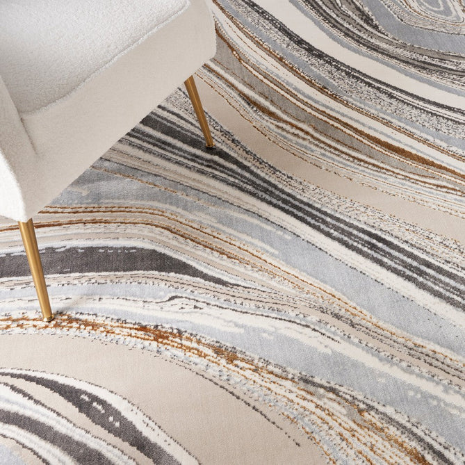 Glitz GLZ21 Modern Abstract Marbled Curve Distressed Metallic Shimmer Hi-Low Textured Soft-Touch Short-Pile Polyester Grey/Gold Runner-Nourison-Rug Love - The Most Loved Rug Store