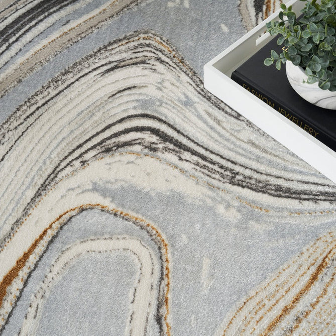 Glitz GLZ21 Modern Abstract Marbled Curve Distressed Metallic Shimmer Hi-Low Textured Soft-Touch Short-Pile Polyester Grey/Gold Runner-Nourison-Rug Love - The Most Loved Rug Store