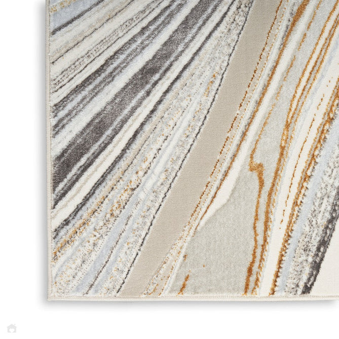 Glitz GLZ21 Modern Abstract Marbled Curve Distressed Metallic Shimmer Hi-Low Textured Soft-Touch Short-Pile Polyester Grey/Gold Runner-Nourison-Rug Love - The Most Loved Rug Store
