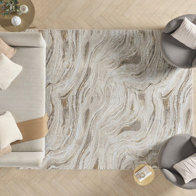 Glitz GLZ22 Modern Abstract Ripple Distressed Metallic Shimmer Hi-Low Textured Soft-Touch Polyester Low Profile Short-Pile Grey/Gold Rug-Nourison-Rug Love - The Most Loved Rug Store