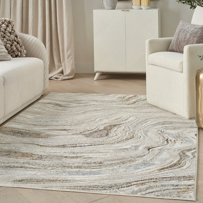 Glitz GLZ22 Modern Abstract Ripple Distressed Metallic Shimmer Hi-Low Textured Soft-Touch Polyester Low Profile Short-Pile Grey/Gold Rug-Nourison-Rug Love - The Most Loved Rug Store