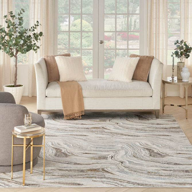 Glitz GLZ22 Modern Abstract Ripple Distressed Metallic Shimmer Hi-Low Textured Soft-Touch Polyester Low Profile Short-Pile Grey/Gold Rug-Nourison-Rug Love - The Most Loved Rug Store