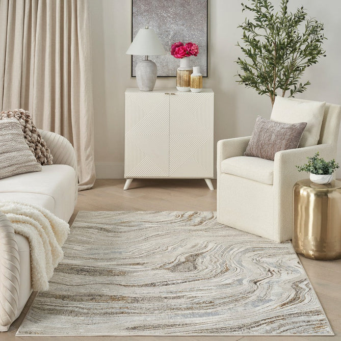 Glitz GLZ22 Modern Abstract Ripple Distressed Metallic Shimmer Hi-Low Textured Soft-Touch Polyester Low Profile Short-Pile Grey/Gold Rug-Nourison-Rug Love - The Most Loved Rug Store