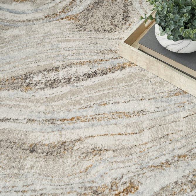 Glitz GLZ22 Modern Abstract Ripple Distressed Metallic Shimmer Hi-Low Textured Soft-Touch Polyester Low Profile Short-Pile Grey/Gold Rug-Nourison-Rug Love - The Most Loved Rug Store