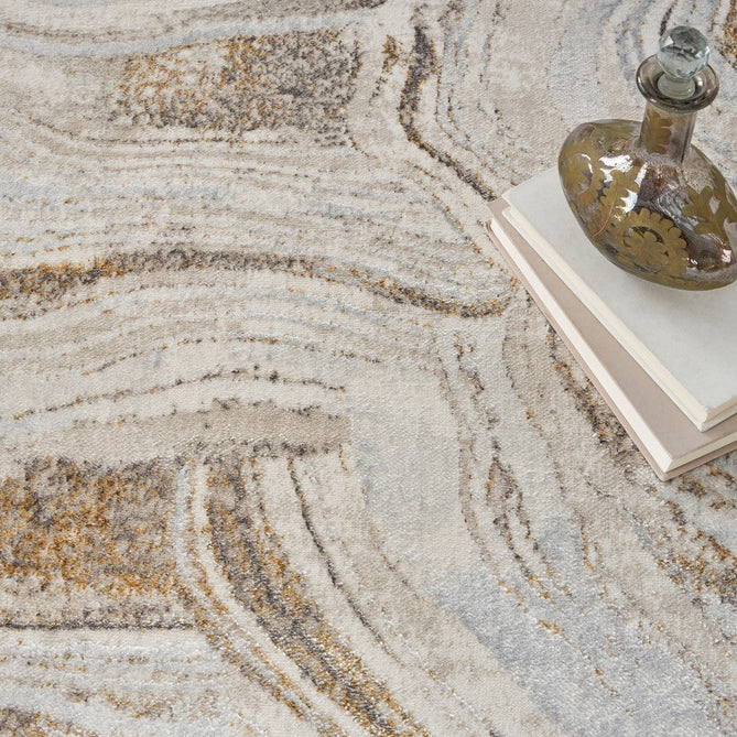 Glitz GLZ22 Modern Abstract Ripple Distressed Metallic Shimmer Hi-Low Textured Soft-Touch Polyester Low Profile Short-Pile Grey/Gold Rug-Nourison-Rug Love - The Most Loved Rug Store