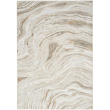 Glitz GLZ22 Modern Abstract Ripple Distressed Metallic Shimmer Hi-Low Textured Soft-Touch Polyester Low Profile Short-Pile Grey/Gold Rug