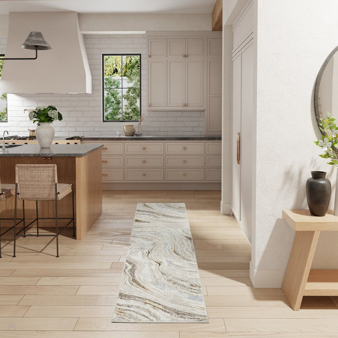 Glitz GLZ22 Modern Abstract Ripple Distressed Metallic Shimmer Hi-Low Textured Soft-Touch Short-Pile Polyester Grey/Gold Runner-Nourison-Rug Love - The Most Loved Rug Store