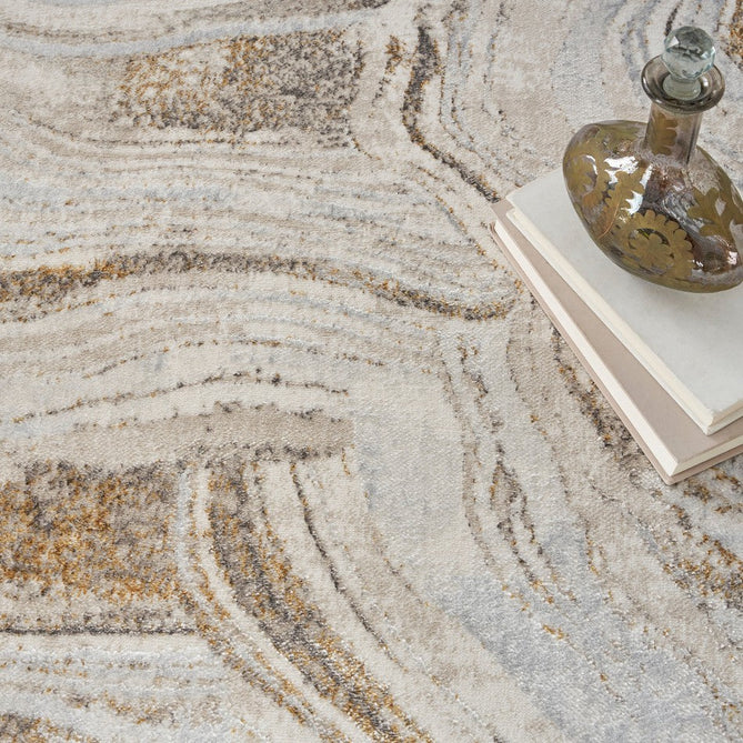 Glitz GLZ22 Modern Abstract Ripple Distressed Metallic Shimmer Hi-Low Textured Soft-Touch Short-Pile Polyester Grey/Gold Runner-Nourison-Rug Love - The Most Loved Rug Store