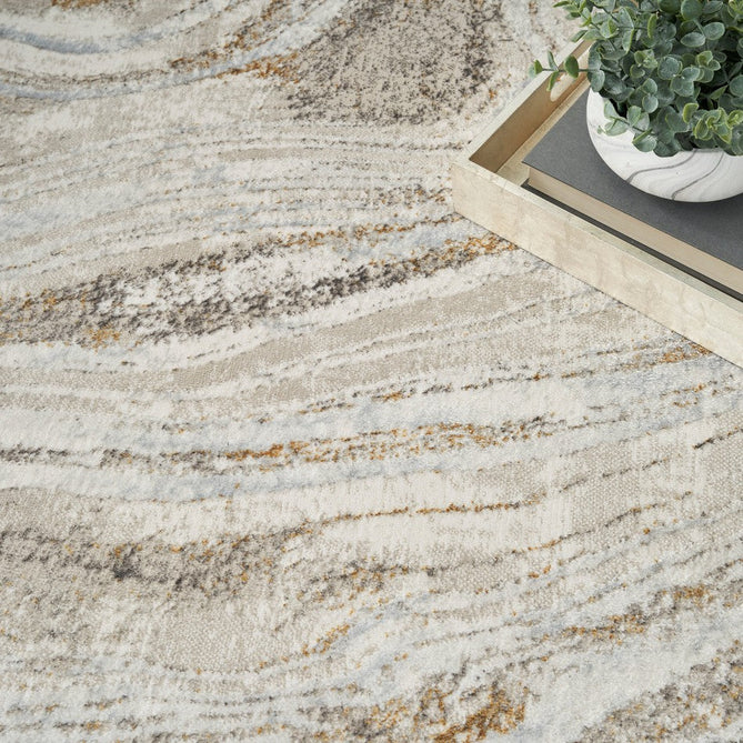 Glitz GLZ22 Modern Abstract Ripple Distressed Metallic Shimmer Hi-Low Textured Soft-Touch Short-Pile Polyester Grey/Gold Runner-Nourison-Rug Love - The Most Loved Rug Store