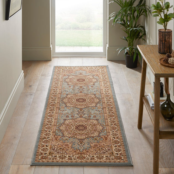 Grand Heritage GH101 Traditional Persian Floral Medallion Border Soft Stain-Resistant Durable Blue/Beige Rug-Concept Looms-Rug Love - The Most Loved Rug Store