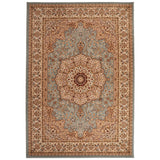 Grand Heritage GH101 Traditional Persian Floral Medallion Border Soft Stain-Resistant Durable Blue/Beige Rug