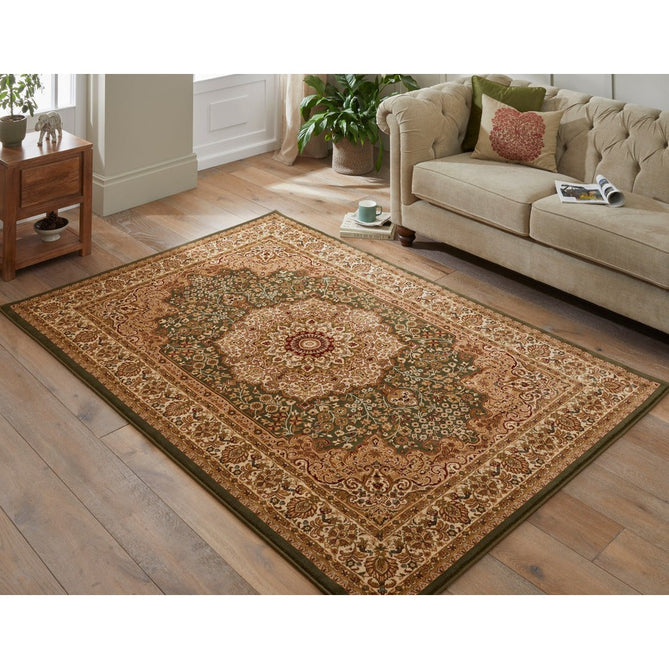 Grand Heritage GH101 Traditional Persian Floral Medallion Border Soft Stain-Resistant Durable Green/Beige Rug-Concept Looms-Rug Love - The Most Loved Rug Store