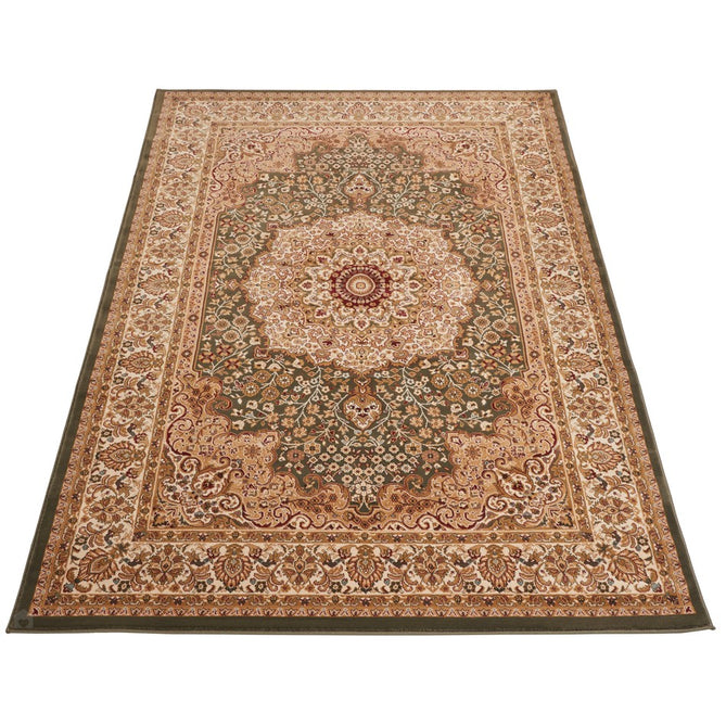 Grand Heritage GH101 Traditional Persian Floral Medallion Border Soft Stain-Resistant Durable Green/Beige Rug-Concept Looms-Rug Love - The Most Loved Rug Store
