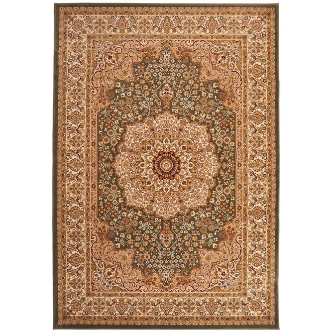 Grand Heritage GH101 Traditional Persian Floral Medallion Border Soft Stain-Resistant Durable Green/Beige Rug-Concept Looms-Rug Love - The Most Loved Rug Store