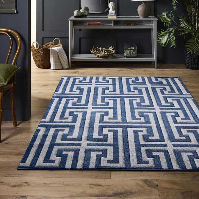 Greek Key Navy Blue/Grey Rug-Origins-Rug Love - The Most Loved Rug Store