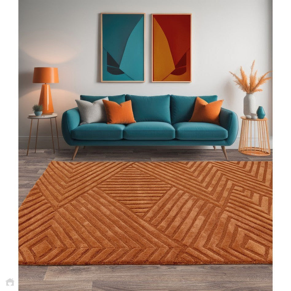 On Sale Hague Modern Plain Geometric Hand-Carved Hi-Low 3D Ridged Cut ...