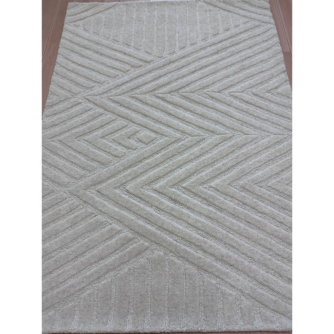 Hague Modern Plain Geometric Hand-Carved Hi-Low 3D Ridged Cut & Loop Pile Textured Wool Ivory Rug-Asiatic Carpets-Rug Love - The Most Loved Rug Store