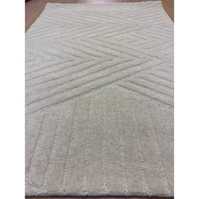 Hague Modern Plain Geometric Hand-Carved Hi-Low 3D Ridged Cut & Loop Pile Textured Wool Ivory Rug-Asiatic Carpets-Rug Love - The Most Loved Rug Store