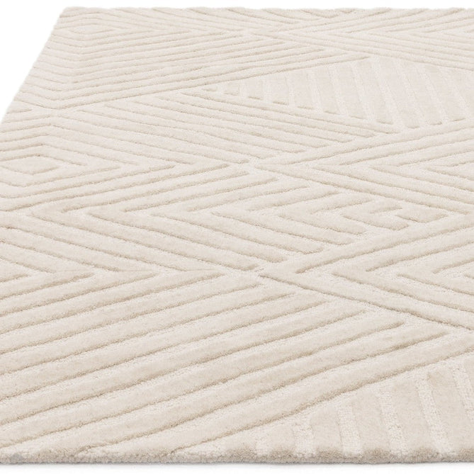 Hague Modern Plain Geometric Hand-Carved Hi-Low 3D Ridged Cut & Loop Pile Textured Wool Ivory Rug-Asiatic Carpets-Rug Love - The Most Loved Rug Store