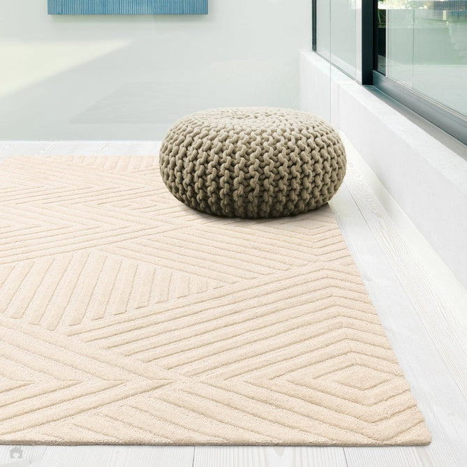 Hague Modern Plain Geometric Hand-Carved Hi-Low 3D Ridged Cut & Loop Pile Textured Wool Ivory Rug-Asiatic Carpets-Rug Love - The Most Loved Rug Store