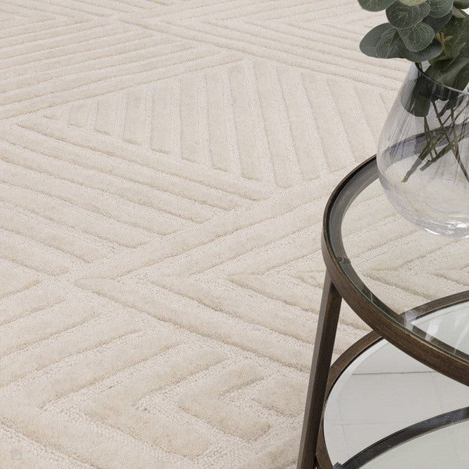 Hague Modern Plain Geometric Hand-Carved Hi-Low 3D Ridged Cut & Loop Pile Textured Wool Ivory Rug-Asiatic Carpets-Rug Love - The Most Loved Rug Store