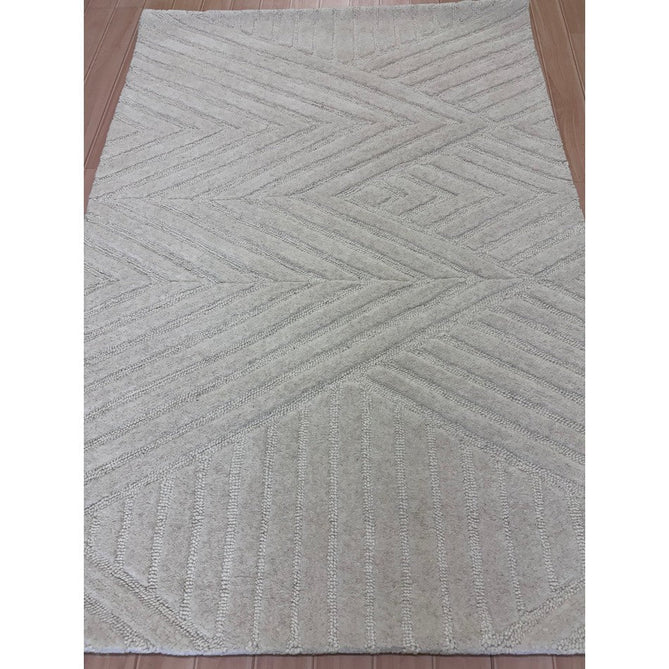 Hague Modern Plain Geometric Hand-Carved Hi-Low 3D Ridged Cut & Loop Pile Textured Wool Ivory Rug-Asiatic Carpets-Rug Love - The Most Loved Rug Store