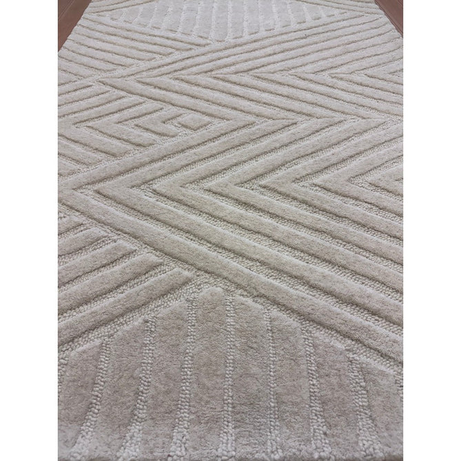 Hague Modern Plain Geometric Hand-Carved Hi-Low 3D Ridged Cut & Loop Pile Textured Wool Ivory Rug-Asiatic Carpets-Rug Love - The Most Loved Rug Store