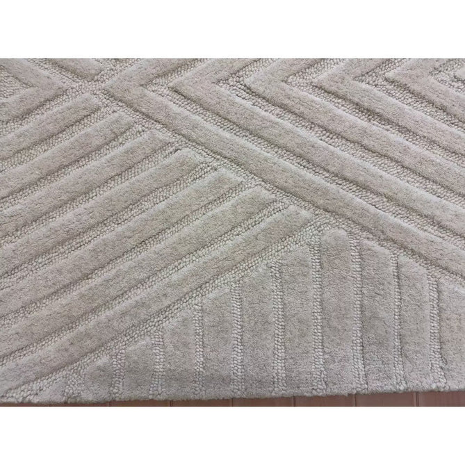 Hague Modern Plain Geometric Hand-Carved Hi-Low 3D Ridged Cut & Loop Pile Textured Wool Ivory Rug-Asiatic Carpets-Rug Love - The Most Loved Rug Store