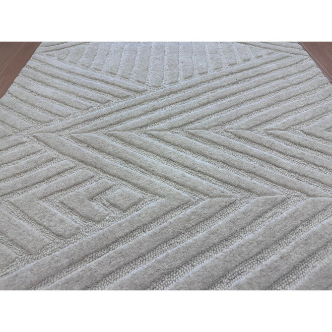 Hague Modern Plain Geometric Hand-Carved Hi-Low 3D Ridged Cut & Loop Pile Textured Wool Ivory Rug-Asiatic Carpets-Rug Love - The Most Loved Rug Store