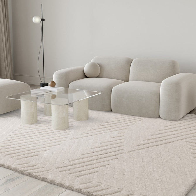 Hague Modern Plain Geometric Hand-Carved Hi-Low 3D Ridged Cut & Loop Pile Textured Wool Ivory Rug-Asiatic Carpets-Rug Love - The Most Loved Rug Store
