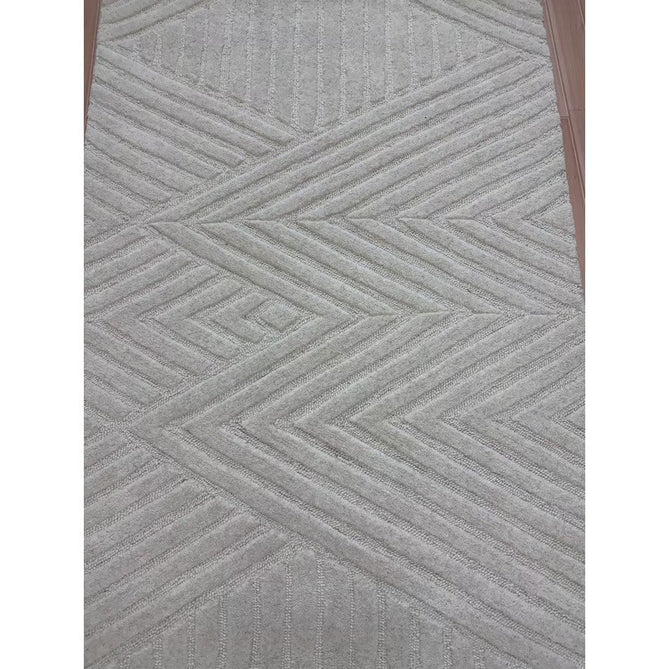 Hague Modern Plain Geometric Hand-Carved Hi-Low 3D Ridged Cut & Loop Pile Textured Wool Ivory Rug-Asiatic Carpets-Rug Love - The Most Loved Rug Store
