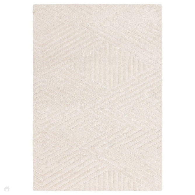 Hague Modern Plain Geometric Hand-Carved Hi-Low 3D Ridged Cut & Loop Pile Textured Wool Ivory Rug-Asiatic Carpets-Rug Love - The Most Loved Rug Store