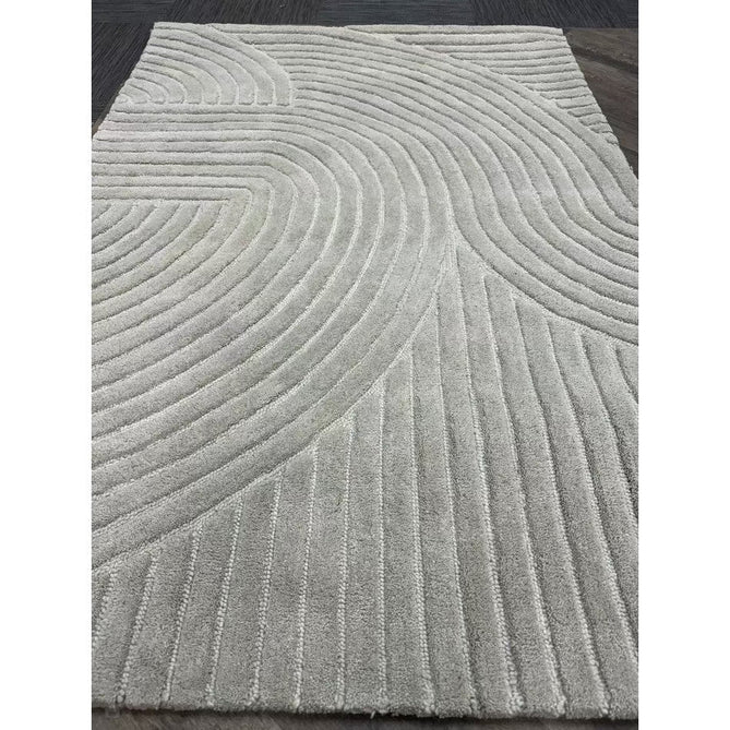Hague Modern Plain Geometric Hand-Carved Hi-Low 3D Ridged Cut & Loop Pile Textured Wool Stone Grey Rug-Asiatic Carpets-Rug Love - The Most Loved Rug Store