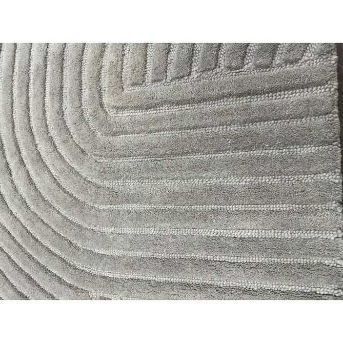 Hague Modern Plain Geometric Hand-Carved Hi-Low 3D Ridged Cut & Loop Pile Textured Wool Stone Grey Rug-Asiatic Carpets-Rug Love - The Most Loved Rug Store