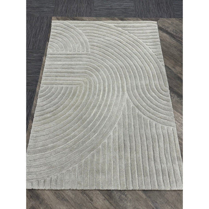 Hague Modern Plain Geometric Hand-Carved Hi-Low 3D Ridged Cut & Loop Pile Textured Wool Stone Grey Rug-Asiatic Carpets-Rug Love - The Most Loved Rug Store