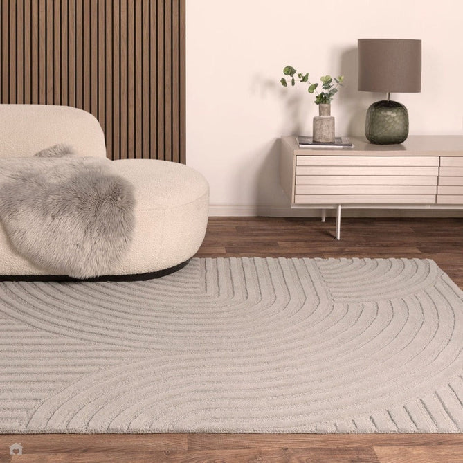 Hague Modern Plain Geometric Hand-Carved Hi-Low 3D Ridged Cut & Loop Pile Textured Wool Stone Grey Rug-Asiatic Carpets-Rug Love - The Most Loved Rug Store