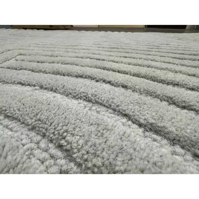 Hague Modern Plain Geometric Hand-Carved Hi-Low 3D Ridged Cut & Loop Pile Textured Wool Stone Grey Rug-Asiatic Carpets-Rug Love - The Most Loved Rug Store