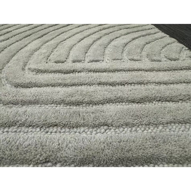 Hague Modern Plain Geometric Hand-Carved Hi-Low 3D Ridged Cut & Loop Pile Textured Wool Stone Grey Rug-Asiatic Carpets-Rug Love - The Most Loved Rug Store