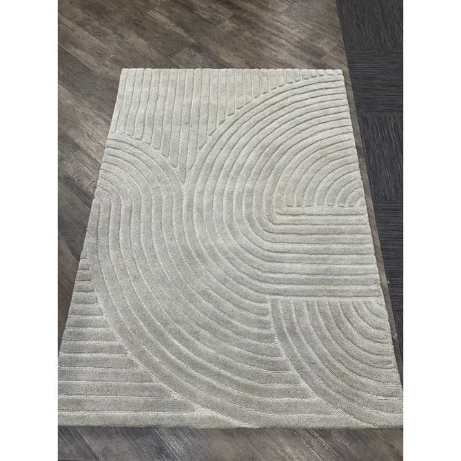 Hague Modern Plain Geometric Hand-Carved Hi-Low 3D Ridged Cut & Loop Pile Textured Wool Stone Grey Rug-Asiatic Carpets-Rug Love - The Most Loved Rug Store