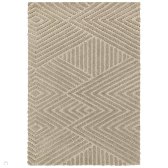 Hague Modern Plain Geometric Hand-Carved Hi-Low 3D Ridged Cut & Loop Pile Textured Wool Taupe Rug-Asiatic Carpets-Rug Love - The Most Loved Rug Store