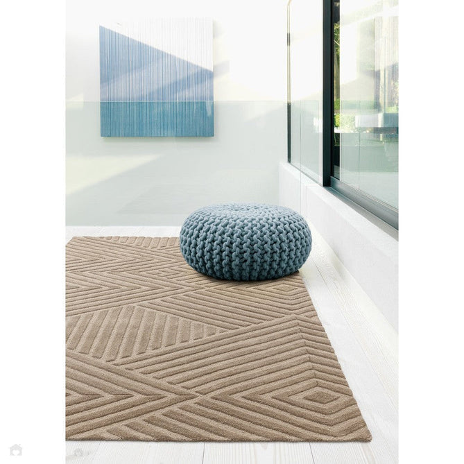 Hague Modern Plain Geometric Hand-Carved Hi-Low 3D Ridged Cut & Loop Pile Textured Wool Taupe Rug-Asiatic Carpets-Rug Love - The Most Loved Rug Store