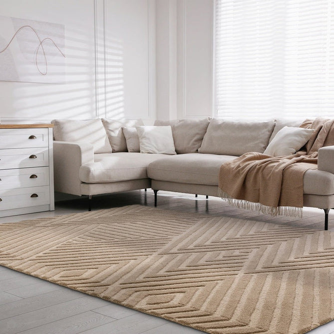 Hague Modern Plain Geometric Hand-Carved Hi-Low 3D Ridged Cut & Loop Pile Textured Wool Taupe Rug-Asiatic Carpets-Rug Love - The Most Loved Rug Store